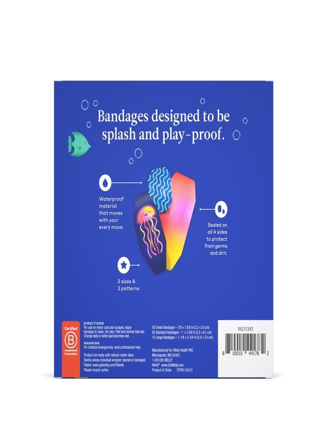 Welly Bandage Waterproof Refill Pack | Adhesive Waterproof Bandages | Assorted Shapes and Patterns for Minor Cuts, Scrapes, and Wounds - 120 Count - Image 3